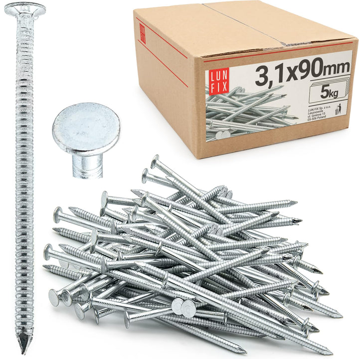 Rillennägel 3,1 x 90 mm verzinkt 5kg ca. 735 Stk Flachkopf | Baunägel Holznägel, Rillenschaft, Holzb