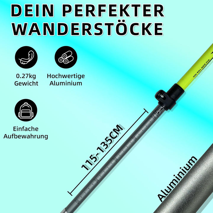 Wanderstöcke Faltbar | Walking Stöcke für Damen Und Herren | Wanderstöcke Teleskop | Aluminium | 115