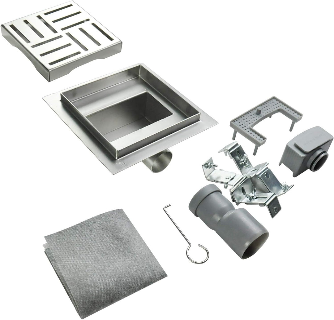 Duschrinne 25x25 cm Quadratisch Bodenablauf Randablauf aus Edelstahl sehr flach – in 4 Grössen Q3, 2