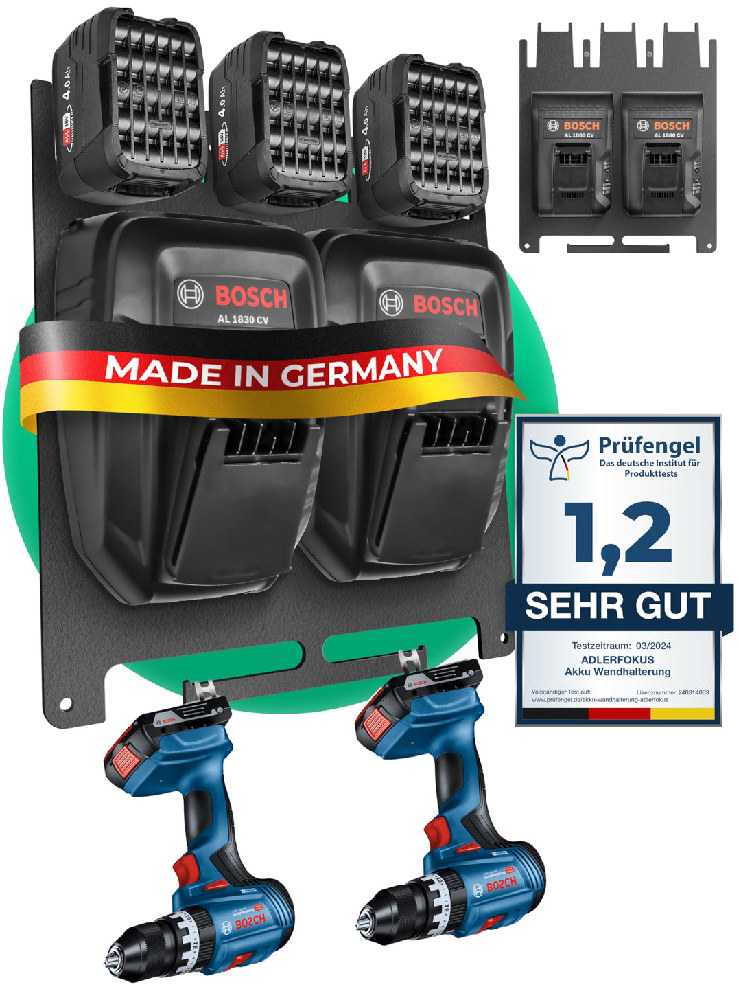 Adlerfokus Wandhalterung für Bosch Power-for-All Akkus & Ladegeräte [Made in Germany] Bosch Akkuhalt