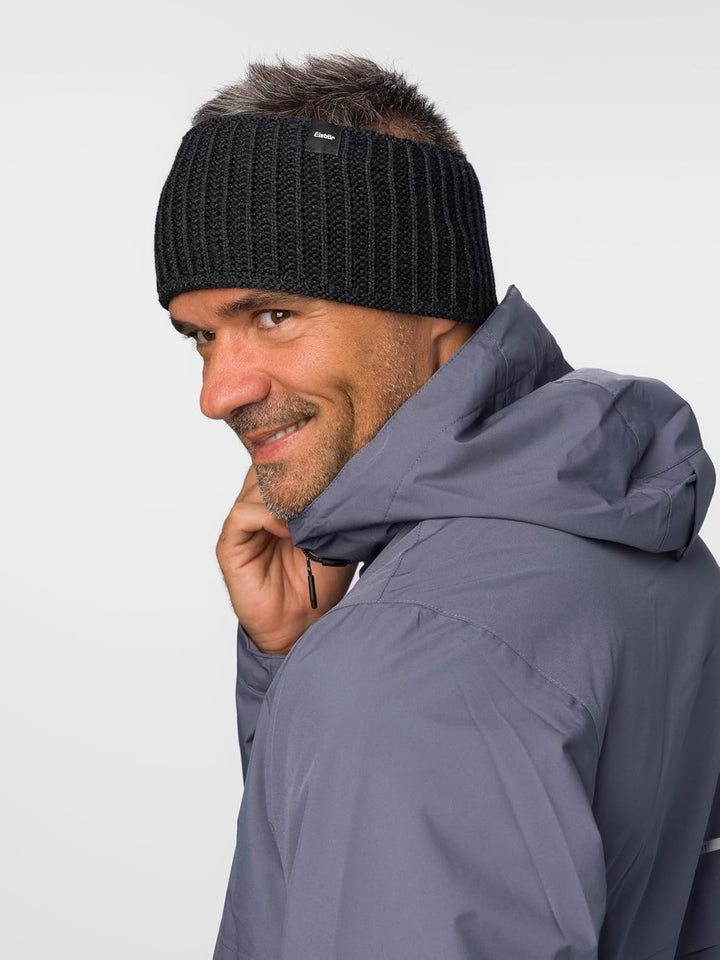 Eisbär Stirnband Herren & Damen Sorrak Schwarz - Merino Headband Unisex mit Fleece schützt vor Kälte
