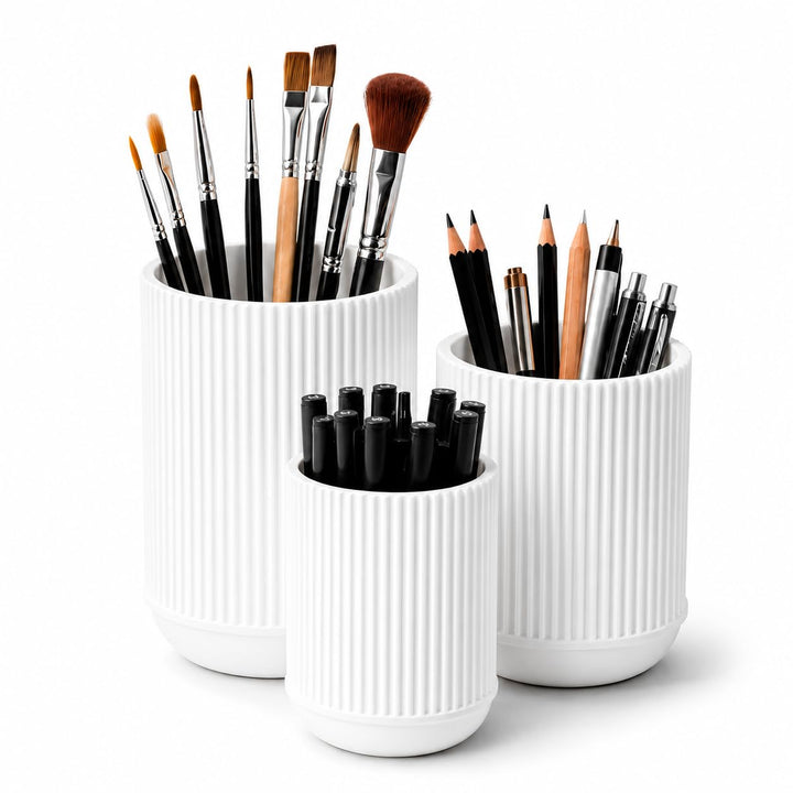 CABU Stiftehalter Weiss 3er Set – Minimalistischer Schreibtisch Organizer – Multifunktionaler Stifte
