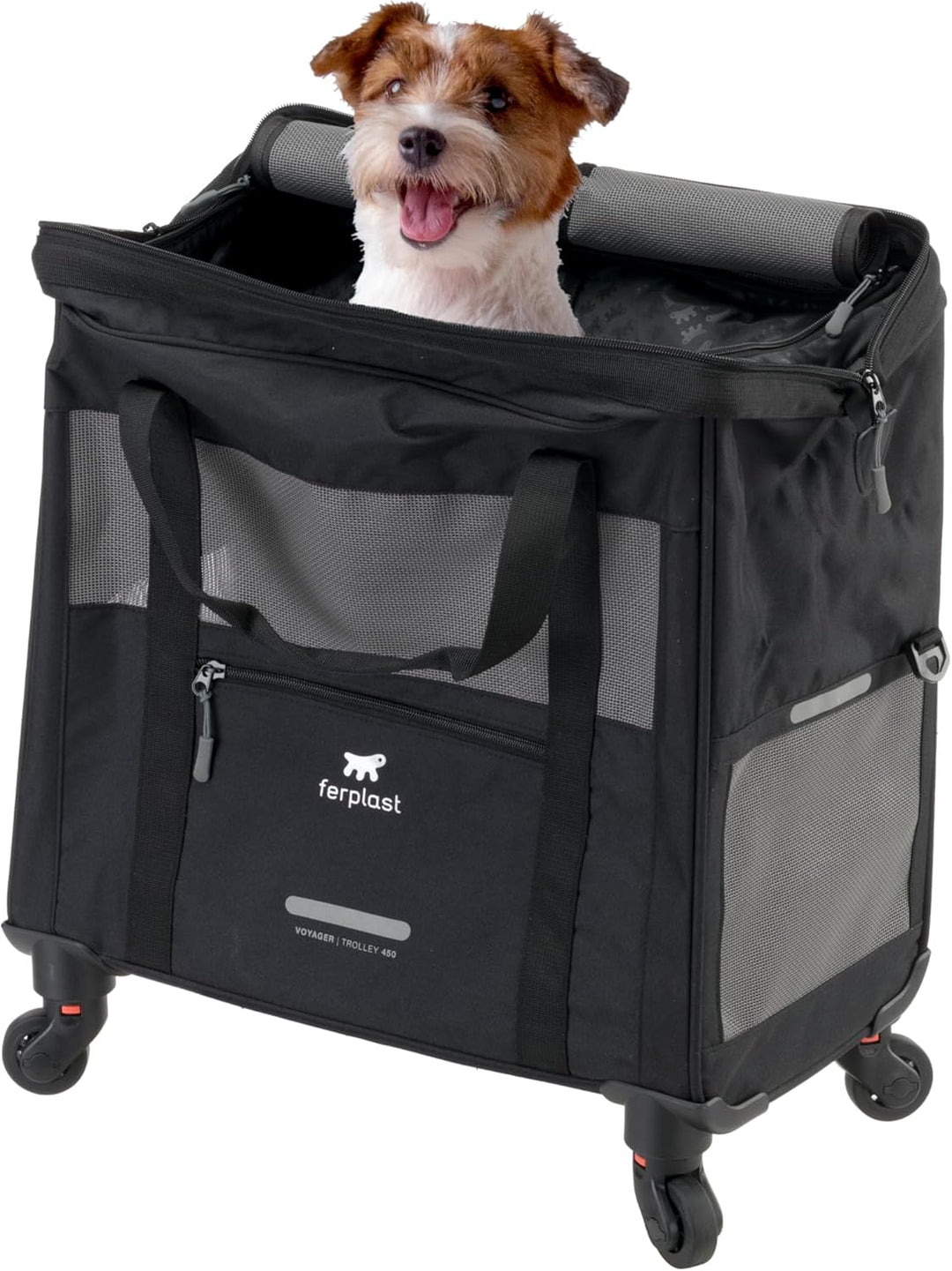 Ferplast Hundebox Voyager Trolley, Transportbox Katze, Hundetasche, ausziehbarer Griff, verstellbare