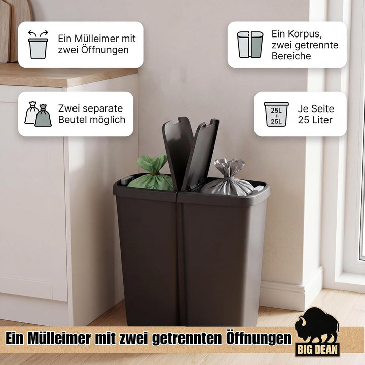 BigDean Duo Bin Mülleimer 2x25 Liter Made in Europe