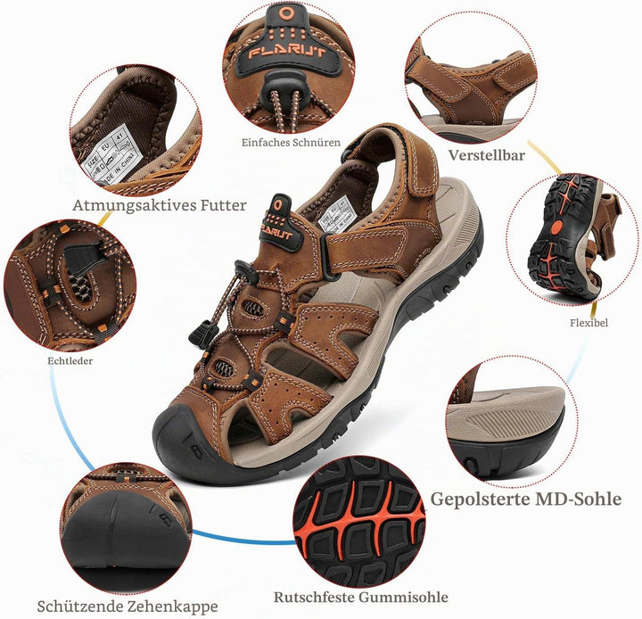FLARUT Sandalen Herren Outdoorsandalen Sommer Wanderschuhe Trekkingsandalen Leder Strand Wandersanda