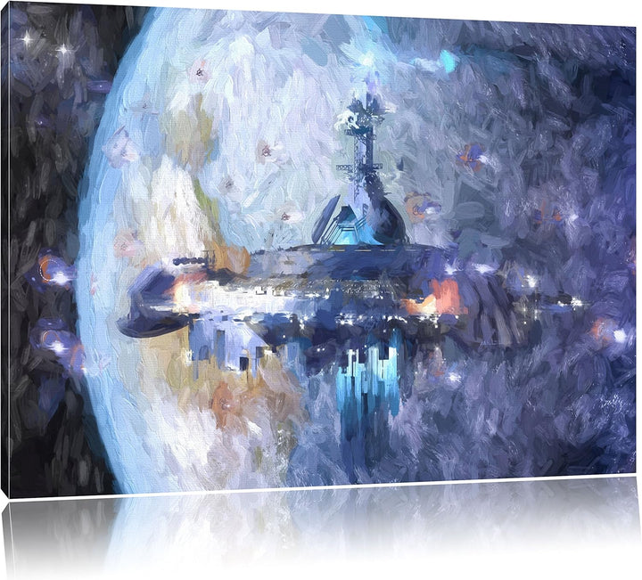Pixxprint Raumschiff vor der Erde als Leinwandbild/Grösse: 100x70 cm/Wandbild/Kunstdruck/fertig besp