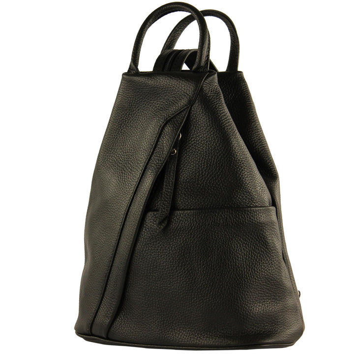 modamoda de T180 Damen Leder Rucksack Handtasche 2-in-1, handmade in Italy Schwarz, Schwarz