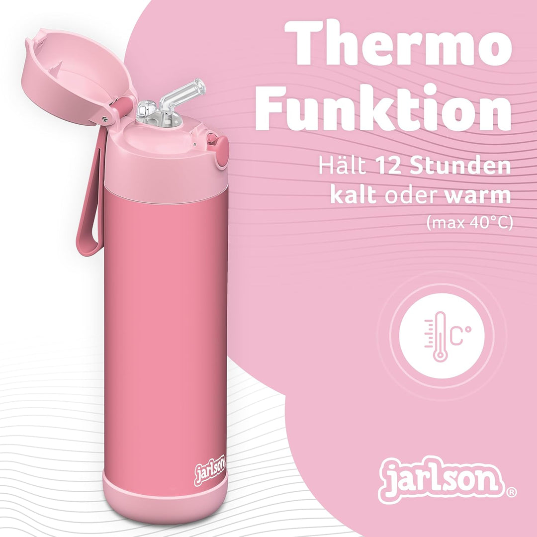 Jarlson® Trinkflasche Kinder Edelstahl CHARLI mit Strohhalm - Thermosflasche 350ml - TÜV geprüft - B