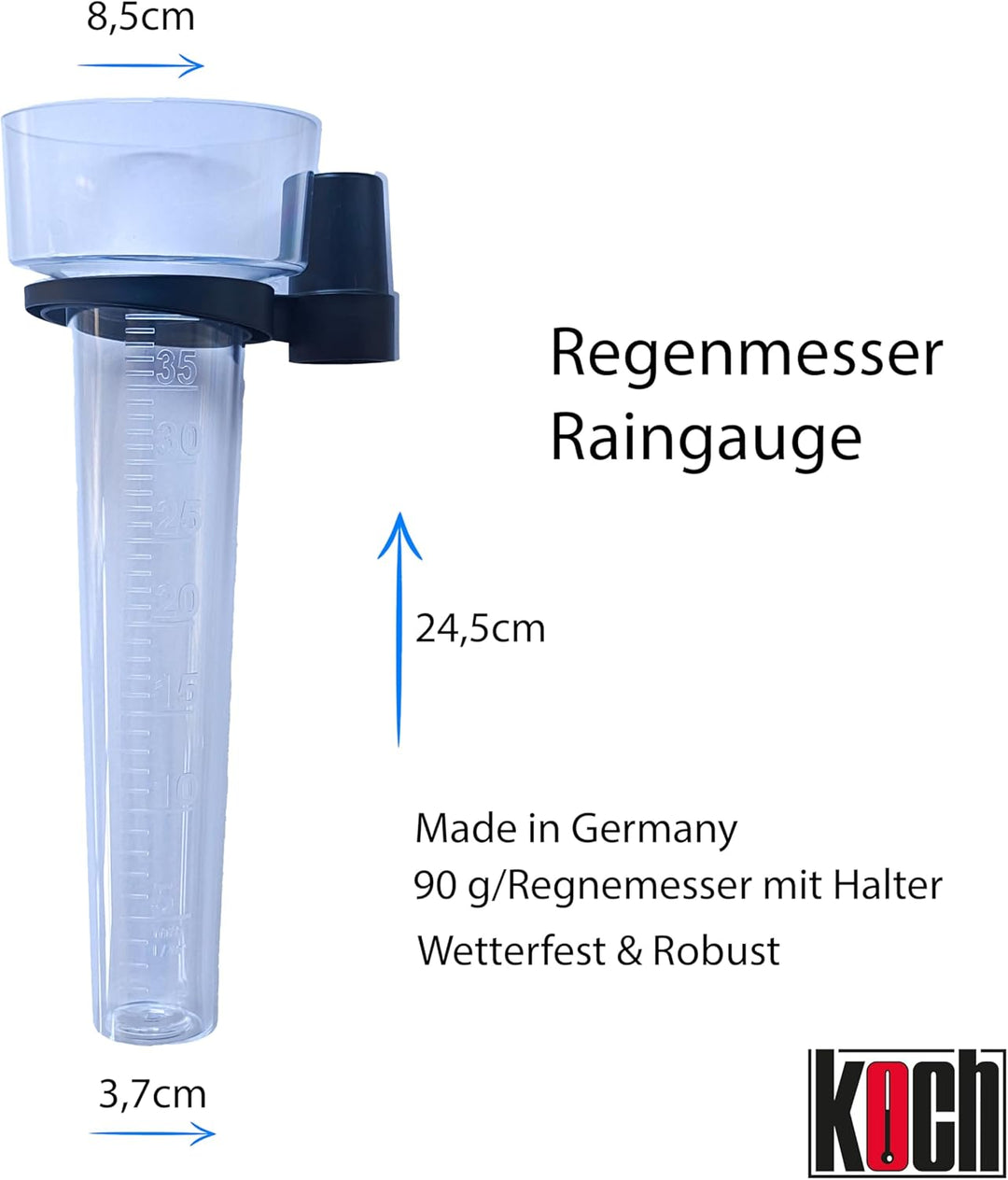 Generisch KOCH Regenmesser, transparent mit Halter für Pfosten oder Besenstiel (20), 20
