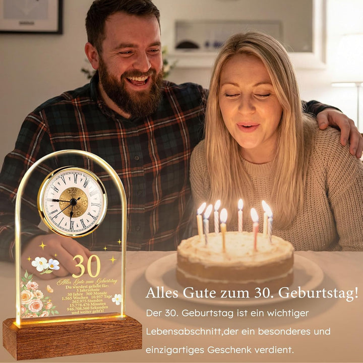 TUZELIYA 30. Geburtstag Geschenke, Quarzuhr Tischuhr, Persönliches Geburtstagsgeschenk mit Grusskart