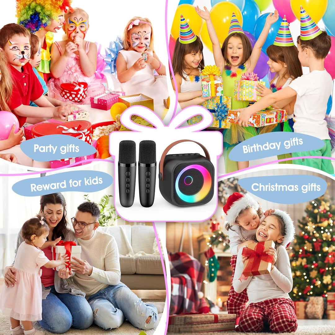 Karaoke Maschine Kinder mit 2 Mikrofonen - Tragbar Bluetooth Karaoke Mikrofon mit RGB-Leuchten, Mini