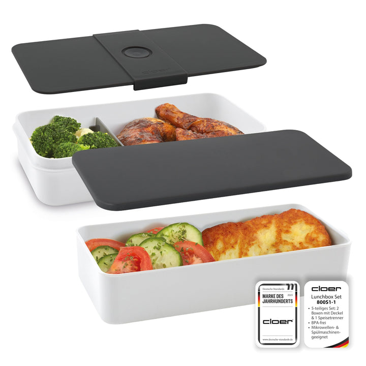 Cloer 800S1-1 Lunch Care System - Bento Box 5-teilig, XXL- Format 2100ml, unterteilbar mit auslaufsi