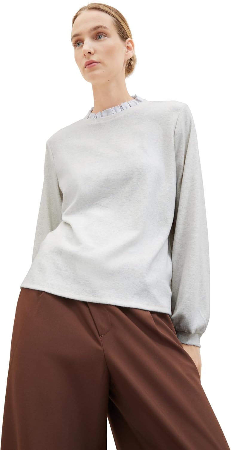 TOM TAILOR Damen Sweatshirt, 11951 - Whisper White Melange