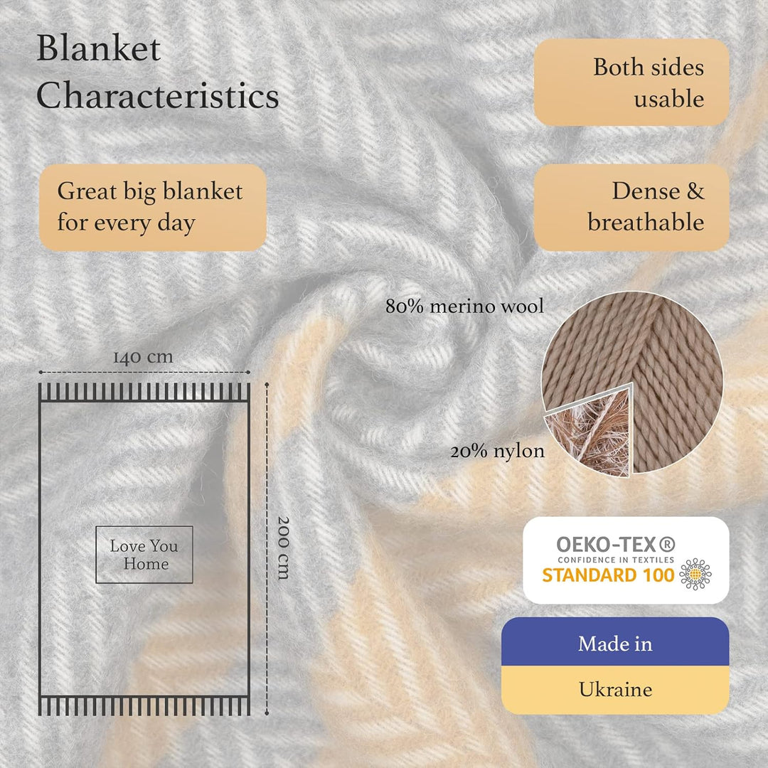 LYHome Merino Decke - Kuscheldecke Tagesdecke Sofa Wolldecke, Blanket Überwurfdecke Sofadecke Wohnde