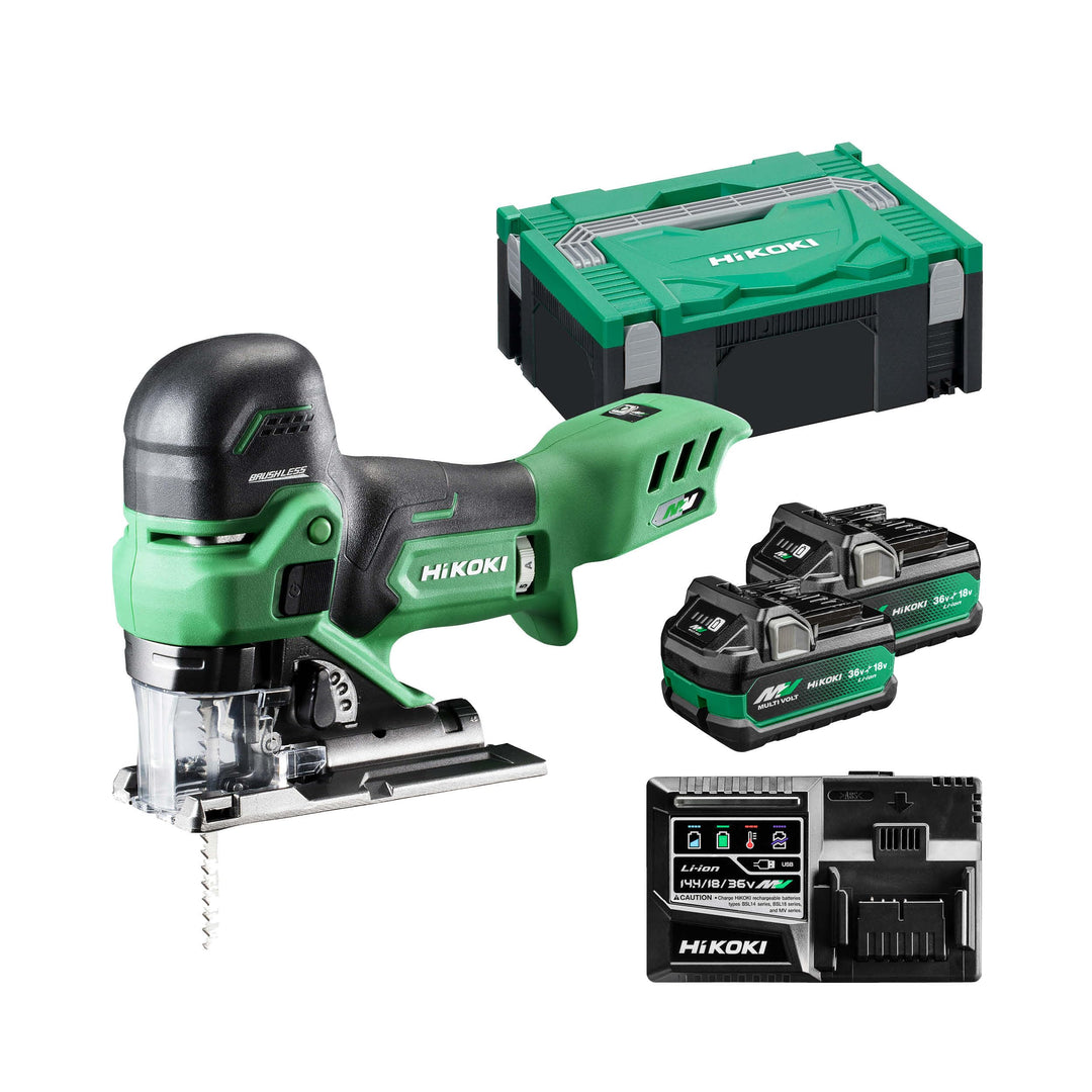 HiKOKI Akku-Stichsäge CJ36DB, Stabgriff, 36V, Brushless Motor, Säge | Inklusive 2x 2,5 Ah Li-Ion Akk