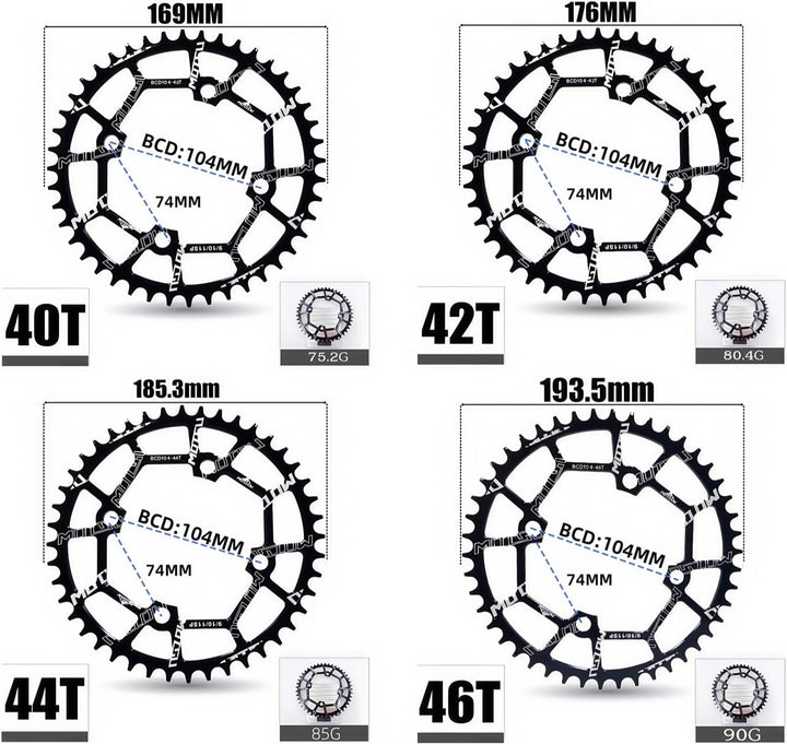 YBEKI 40T 42T 44T 46T 48T 50T 52T Runden Fahrrad Kettenblatt, Schmale Breite Kettenblätter 104 BCD f