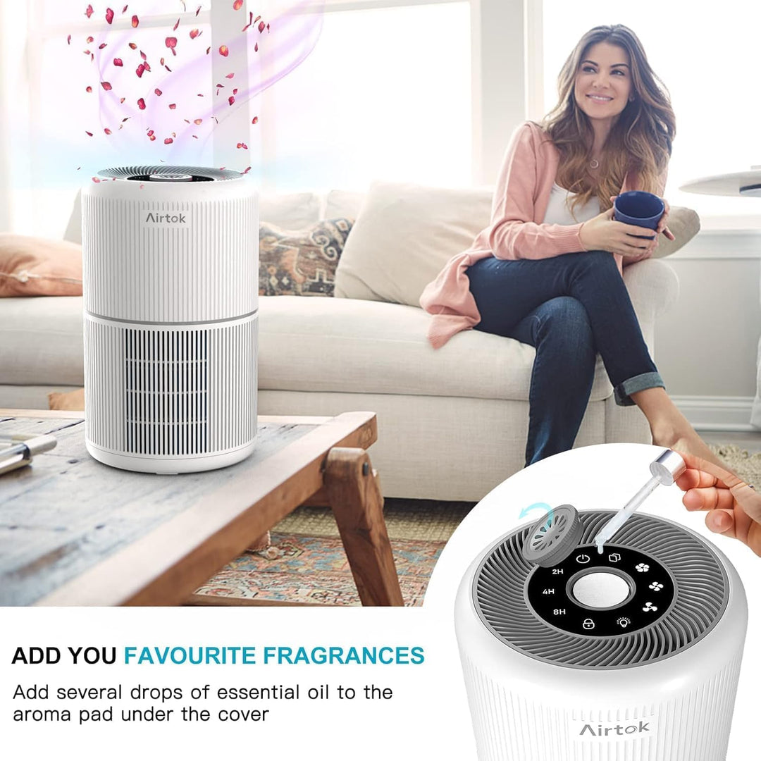 AIRTOK Luftreiniger mit Aromatherapie Funktion, Luftreiniger Allergiker 4-Stufen Luftfilter kann 99,