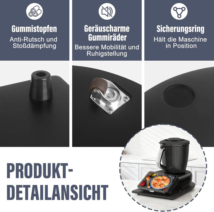 Gleitbrett für Thermomix TM7,Brett für Thermomix mit 360° Rollen Vertiefungen, Bambus Rollbrett Slid