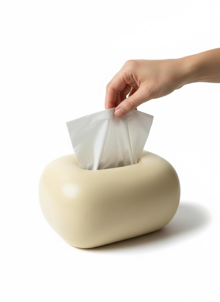 Keramik Kosmetiktücherbox Beige, dekorativer Taschentuchspender für Wohnzimmer, Badezimmer und Flur,