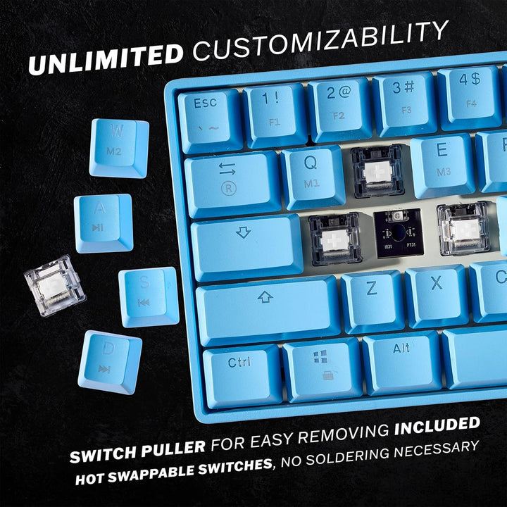 HK Gaming GK61 mechanische 60 Prozent Tastatur | 61 programmierbare Tasten mit RGB Beleuchtung | Kom