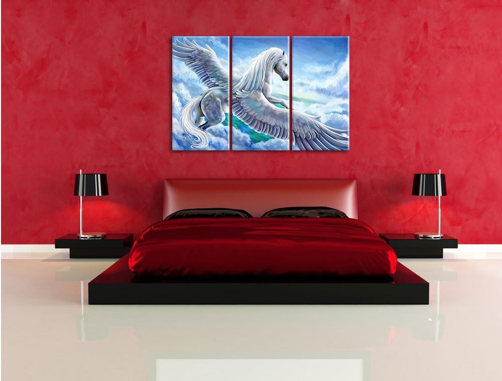 Pixxprint Pegasus fliegt über den Wolken als Leinwandbild/Grösse: 3 Teilig (120x80) / Wandbild/Kunst