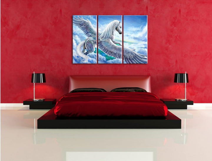 Pixxprint Pegasus fliegt über den Wolken als Leinwandbild/Grösse: 3 Teilig (120x80) / Wandbild/Kunst
