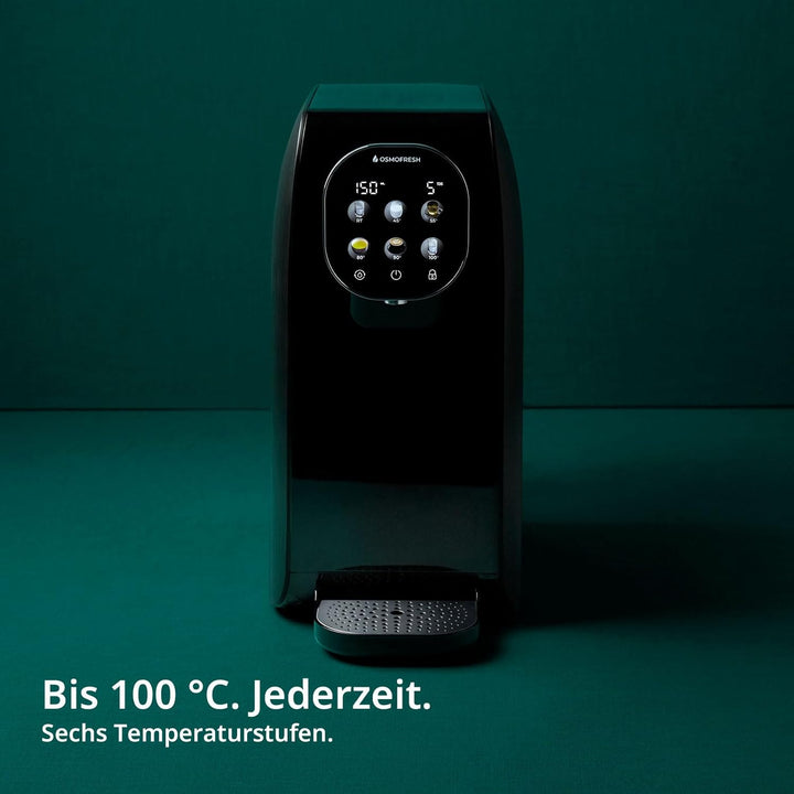 OsmoFresh Auftisch Osmoseanlage Quella Pro Black | mit Heisswasserspender | 6 Temperaturstufen | 7-F