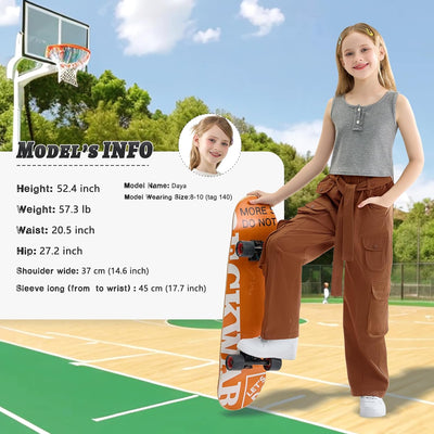 Rolanko Mädchen Baggy Cargo Hose, Elastisch Hohe Taille Gerade Weites Bein Streetwear Hose mit Mehre