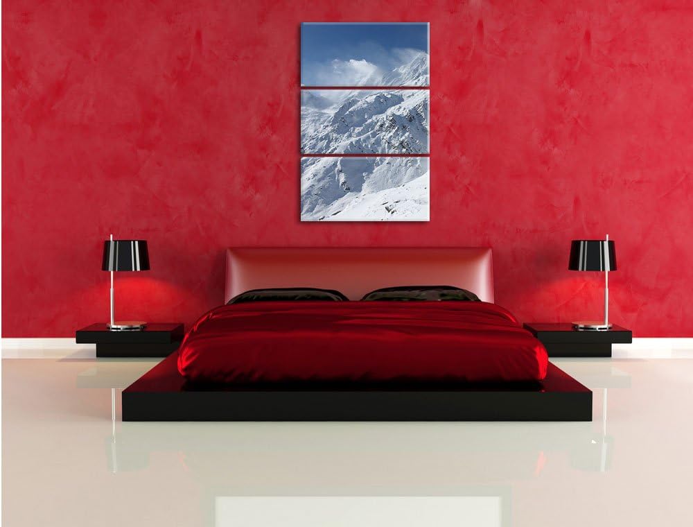 Pixxprint schneebedeckte Berggipfel 3-Teiler Leinwandbild 120x80 Bild auf Leinwand