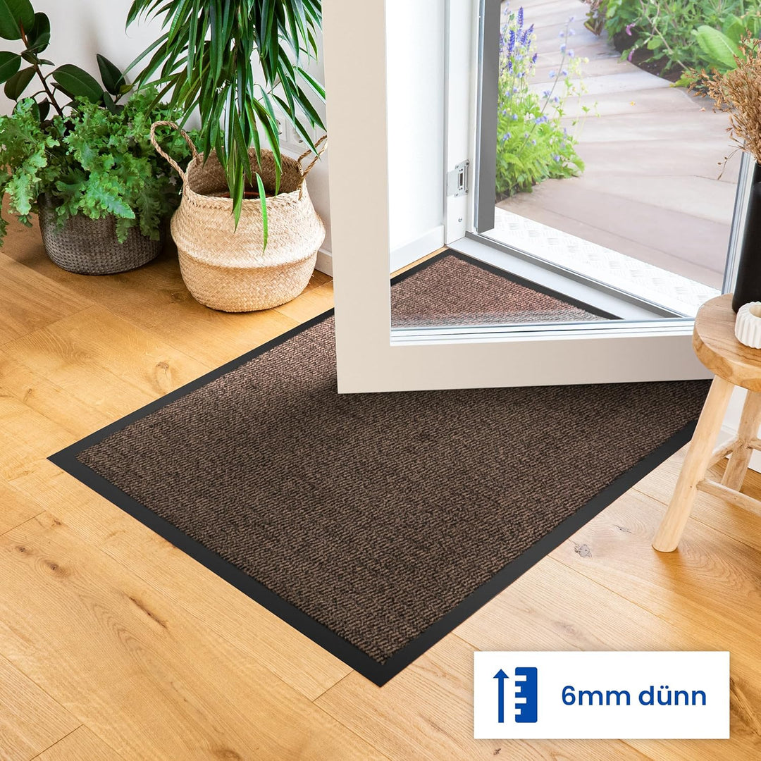 Hochwertige Fussmatte Braun-Schwarz 90x120 gross für Innen & Aussen - Schmutzfangmatte rutschfest, w