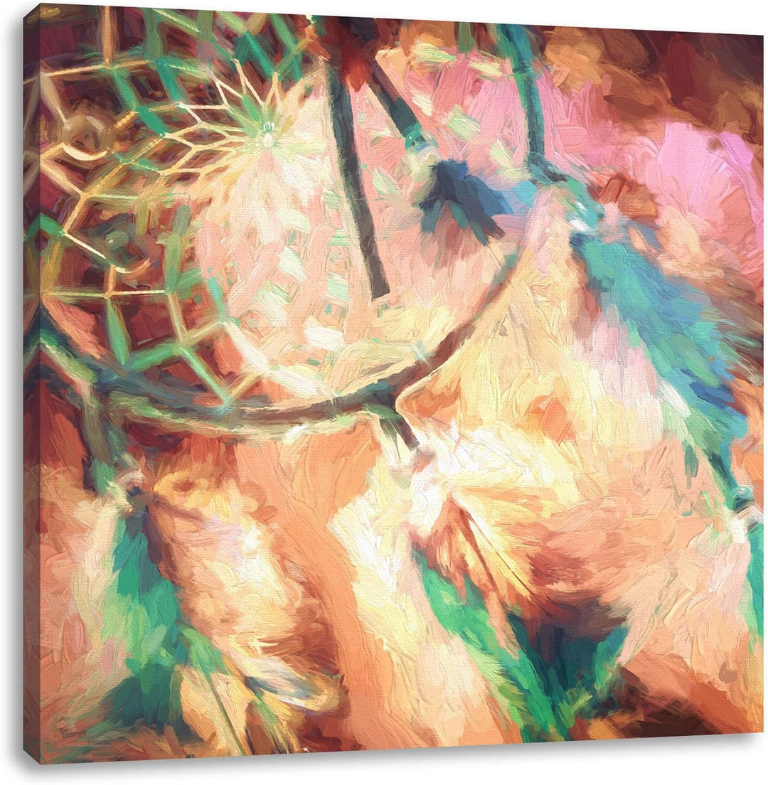 Traumfänger Pinsel Effekt, Format: 70x70 auf Leinwand, XXL riesige Bilder fertig gerahmt mit Keilrah