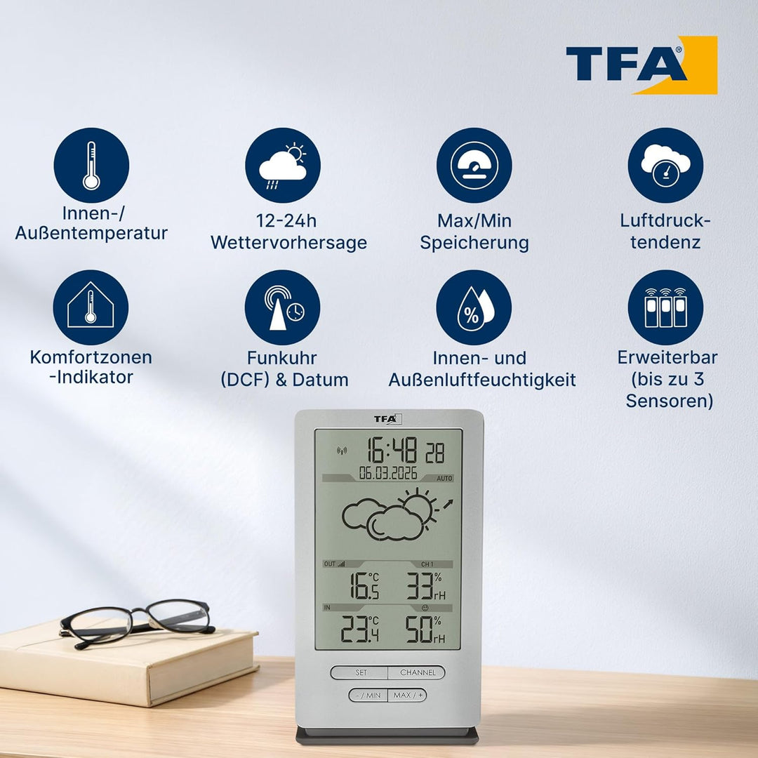 TFA Dostmann Funk Wetterstation Xena, 35.1162.54, mit Aussensensor, Innen und Aussentemperatur, mit