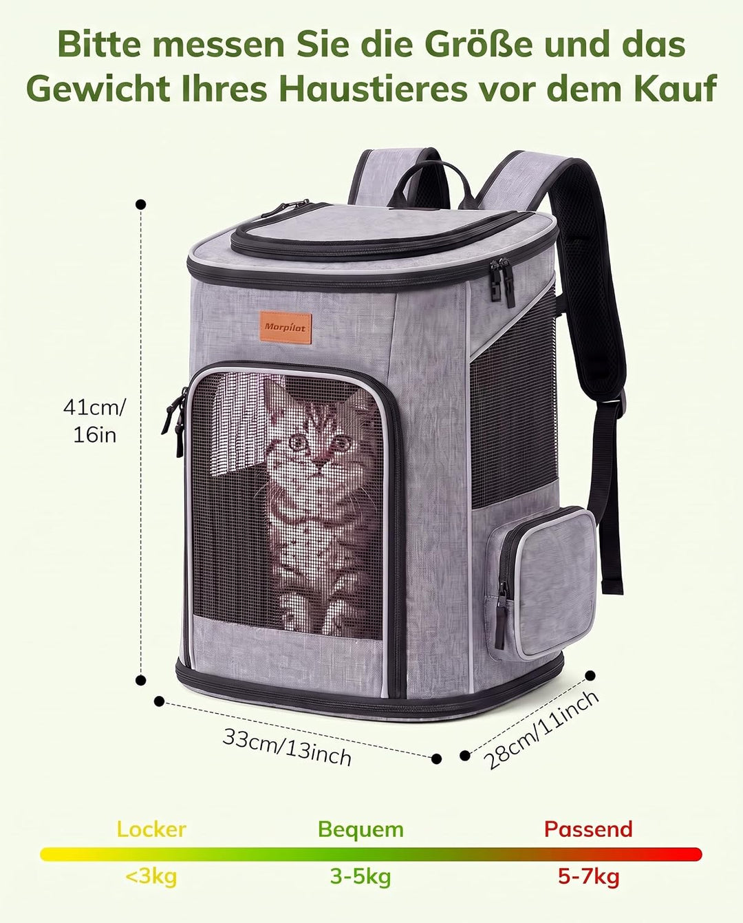 Morpilot Katzenrucksack Hunderucksack für Katzen und Kleine Hunde 7kg, Faltbare Haustier Rucksack mi