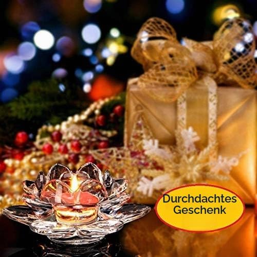 Nuptio Kristall Lotus Kerzenhalter 2 Stück Teelichthalter für 4.5cm Durchmesser Stumpenkerzen Glas V