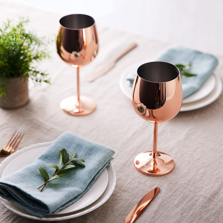 Oak & Steel - 4 Edelstahl Weingläser Geschenkset (540ml) - Roségold/Kupfer - Robust & Unzerbrechlich