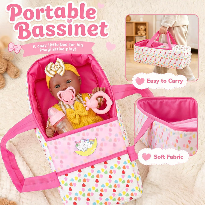 vamei Puppenzubehör mit 30 cm Baby Puppe, Geschenk Mädchen ab 3 Jahre | Puppen Zubehör Set mit Tragb