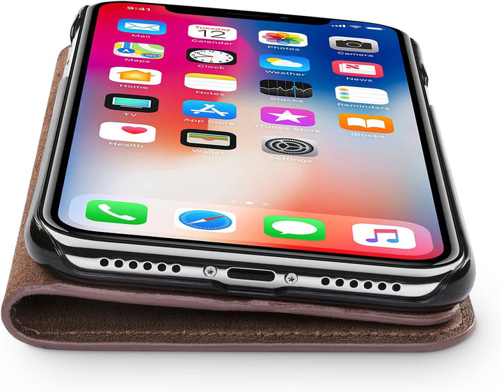 WIIUKA Echt Ledertasche - TRAVEL Nature - für Apple iPhone X und XS -DEUTSCHES Leder- Vintage Braun,