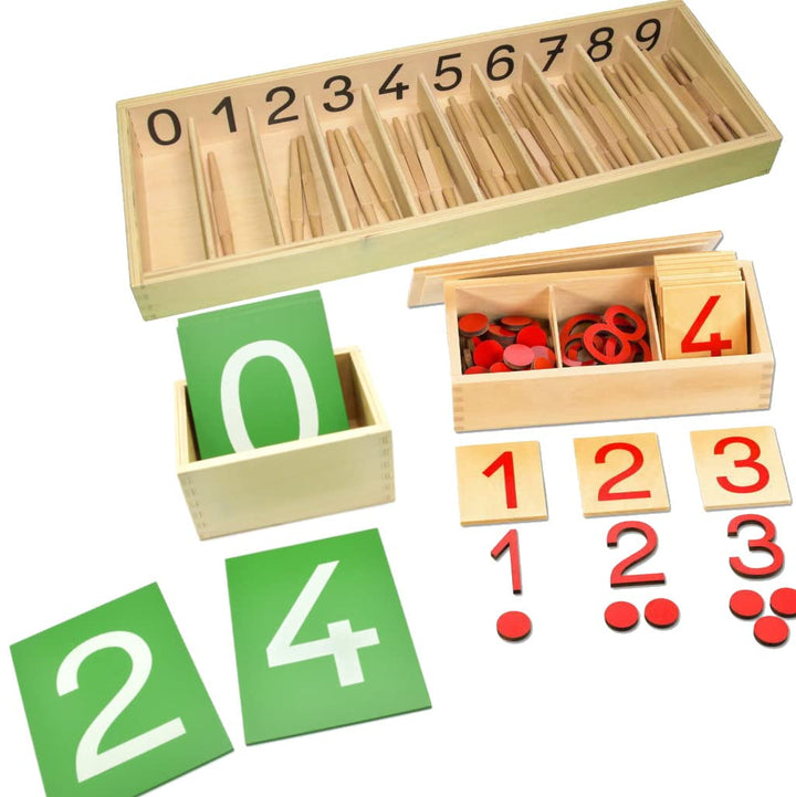 Zahlenverständnis bis 10 lernen und üben mit Montessori-Materialien, Spindelkasten, Ziffern & Chips