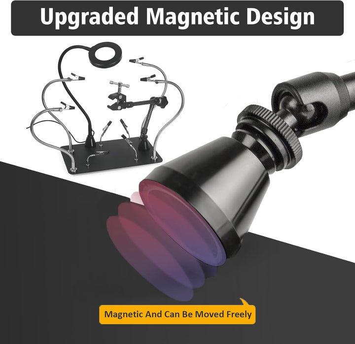 Magnetische Dritte Hand Lötstation, Dritte Hand Löten mit 3x Lupe, 360° Drehbarer Mechanischer Arm,