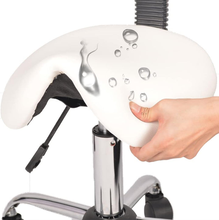Mingone Sattelhocker mit Rückenlehne Weiss Bürohocker mit Rollen Ergonomisch Drehhocker Arbeitsstuhl
