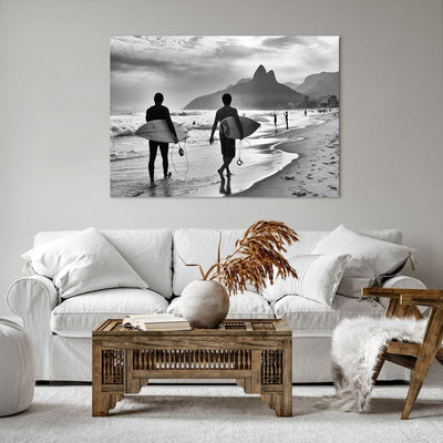 Bilder auf Leinwand 100x70cm Leinwandbild mit Rahmen Meer Welle Surfen Gross Wanddeko Bild Schlafzim