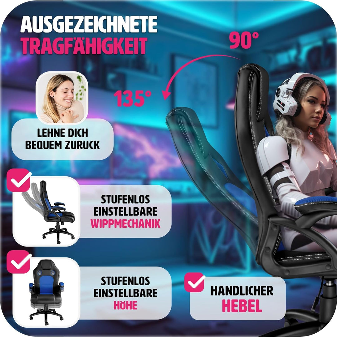 TecTake Sportsitz Chefsessel Stuhl ergonomischer Gaming Bürostuhl Racing Schalensitz - Diverse Farbe