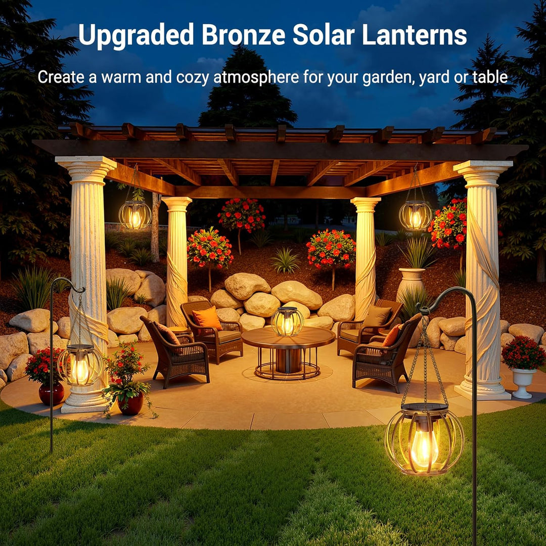 BUCASA Solarlampen für Aussen Hängend, 2 Stück Bronze Solarlaterne für Aussen mit Grösser LED-Glühbi
