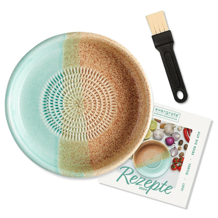 evergrate Keramikreibe Dipschale im Motiv Beach mit Küchenpinsel und Rezeptheft, Beach