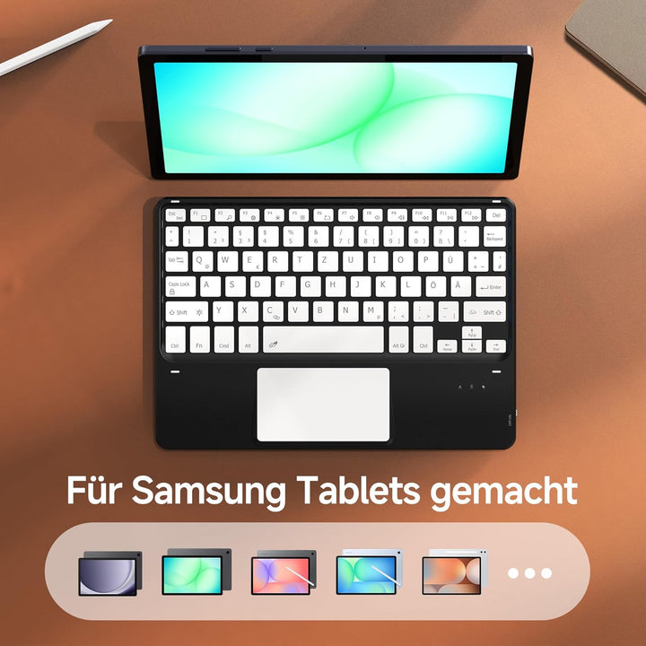 CACOE Bluetooth Tastatur mit Touchpad, [QWERTZ] Kabellose mit 7 Farben Beleuchtete Bluetooth Tastatu