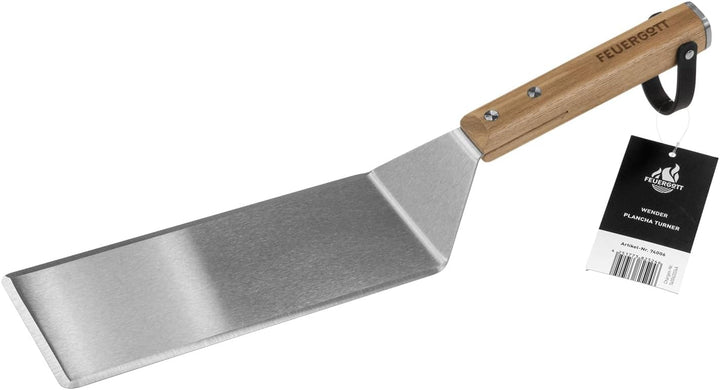 FEUERGOTT Grillbesteck-Set 4 Teile Edelstahl, Zedernholz, Lederschlaufen, Grillbesteck mit Grillzang