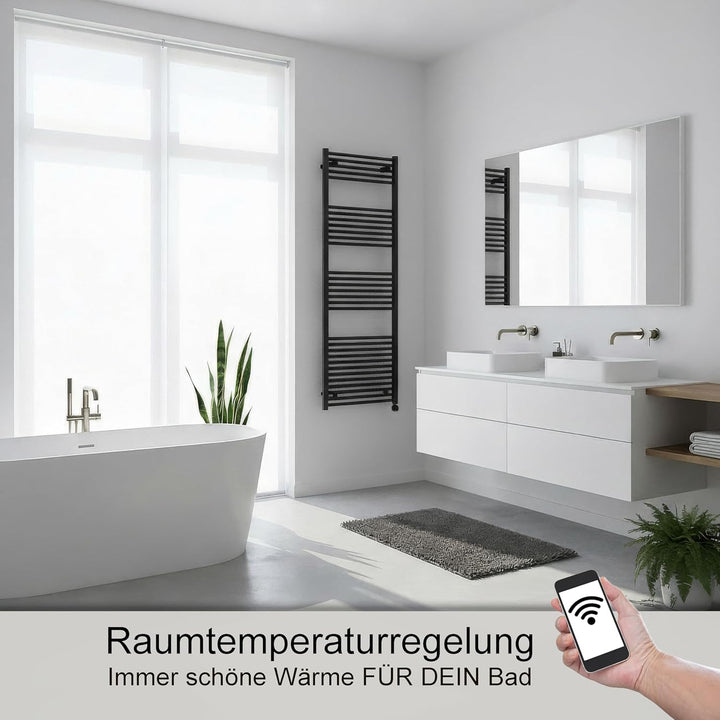 anapont WiFi und Bluetooth elektrischer Badheizkörper 1775x600 - schwarz gerade - Handtuchheizkörper