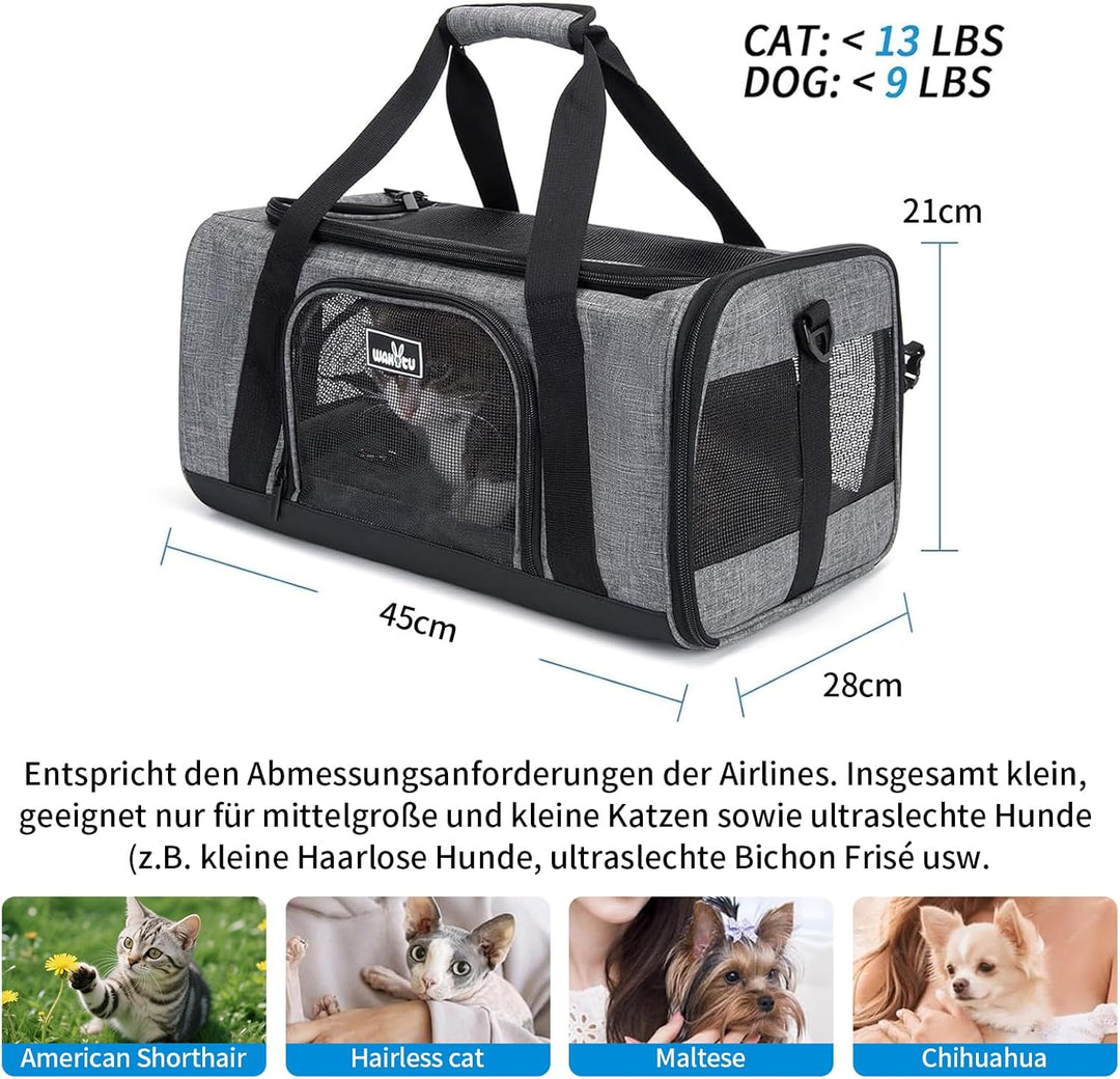 Wakytu Transportbox Katze Hund Flugzeugtaugliche Haustiertasche Atmungsaktiv Faltbar Hundetransportt