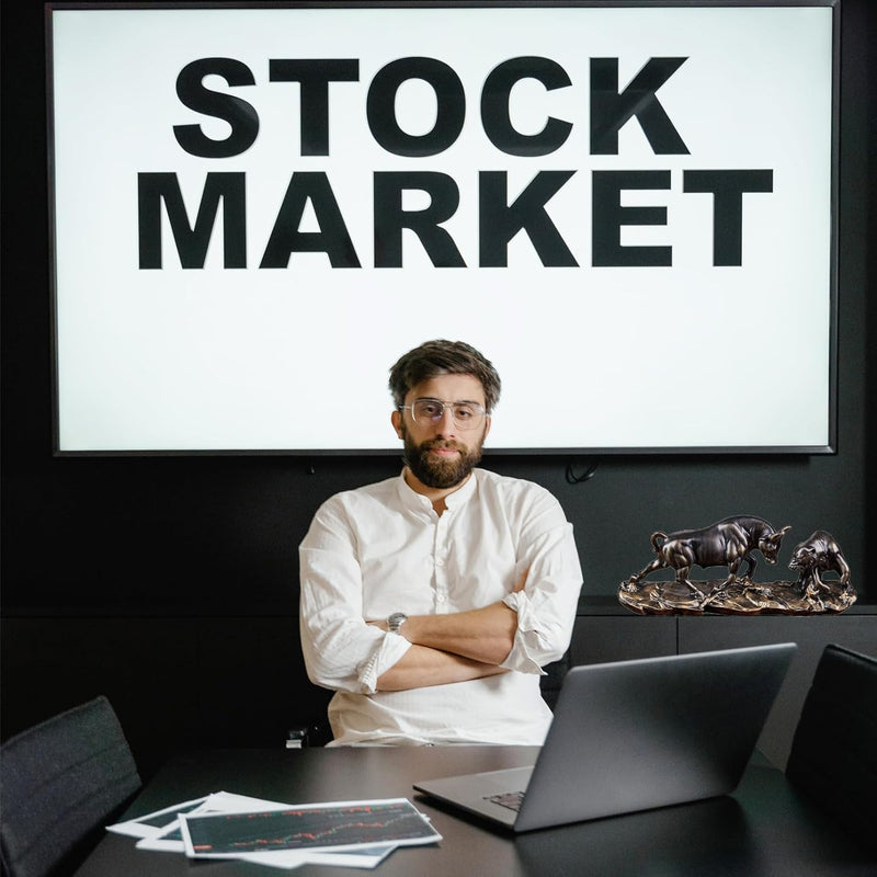 Cutfouwe Bulle und Bär-Börsenfiguren -Harz Wall Street Bull Bear Statue für Schreibtische, Regale od