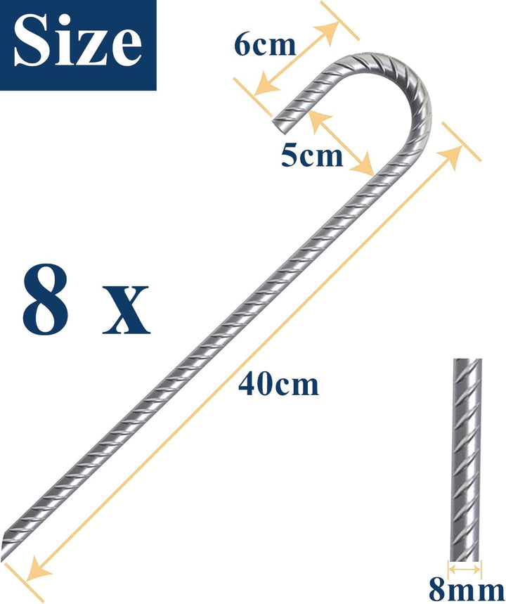 KAHEIGN 8Pcs Bodenanker Verzinkte Zeltnägel Garten Erdanker, 40cm Verzinkte Bodenanker Garten Hering